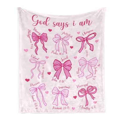 God Says I Am Strong Blanket: Pink Bows and Bible Verses