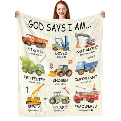 Construction Trucks Bible Verses Blanket for Boys