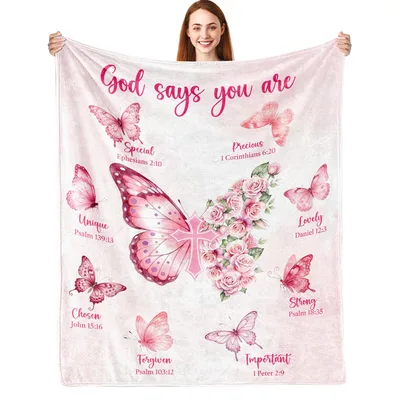 God Says you are Special Blanket: Pink Butterfly Faith Throw