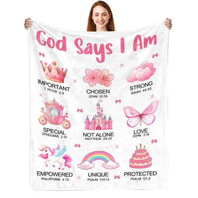 God Says I Am Important Blanket for Girls, Pink Faith Design