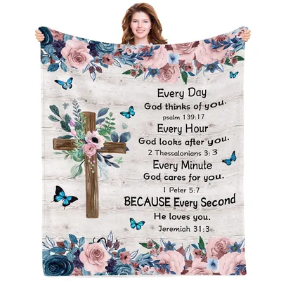God Loves You Bible Blanket - Scripture and Cross Design