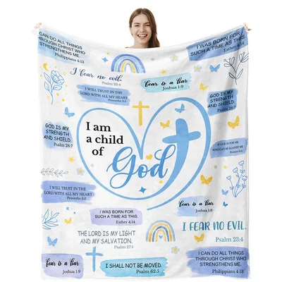 Blue Rainbow Scripture Heart Blanket: Faith and Bible Verses Design