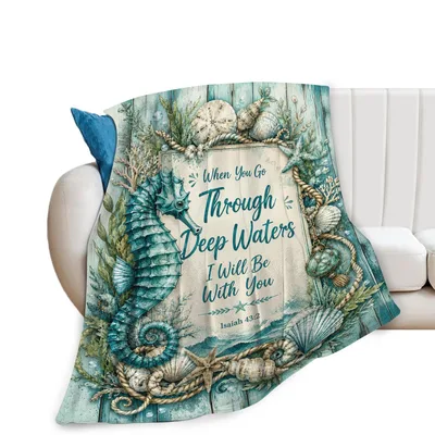 Seahorse Coastal Blanket with a Scripture Verse