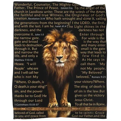 Lion Bible Blanket: A Lion and Scripture Throw for Faith