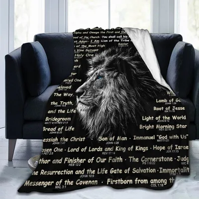 Bible Verse Titles Blanket with a Lion Portrait