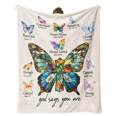 Stained Glass Butterfly Faith Blanket featuring god says you are