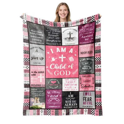 Pink Scripture Collage Faith Blanket featuring I AM A Child of GOD