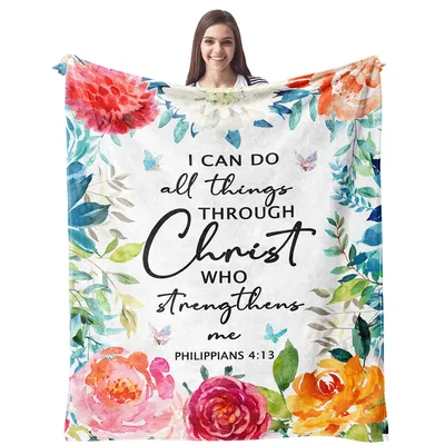 Floral Watercolor Scripture Strength Blanket for Faith