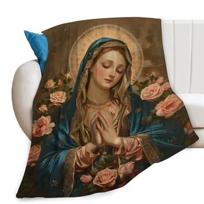 Virgin Mary Religious Painting Blanket: Serene Artwork for Faith