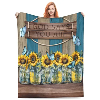 Christian Sunflower Blanket: God Says You Are, Six Jars