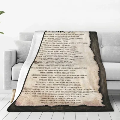 Psalm 91 Scripture Verse Blanket featuring the complete biblical text