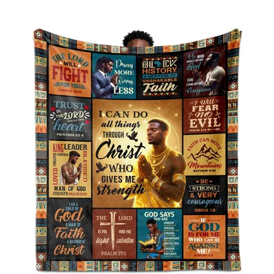 Black Christian Man Blanket with Bible Verses for Faith