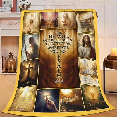 Psalm 91 Jesus Christian Blanket Featuring Angel Protection Verses