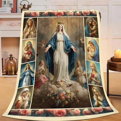 Catholic Mary Blanket: Mary Among Sacred Images and Roses