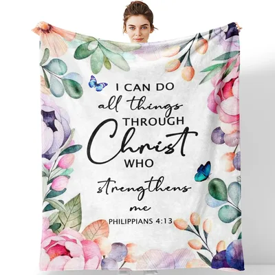 Watercolor Floral Philippians 4:13 Blanket for Faith and Strength