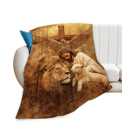 Jesus Lion Lamb Blanket: A Peaceful Christian Throw