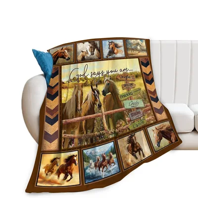 Horse Farm Blanket with a Faith Message for Every Day