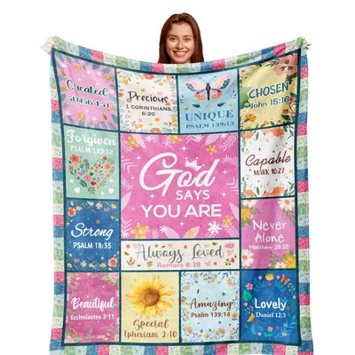 God Says You Are Floral Pink Blanket - Bible Verse Quilt Design