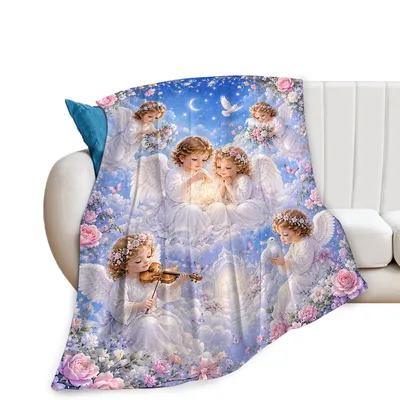 Angel Cherub Blanket with Floral Cloud Scene