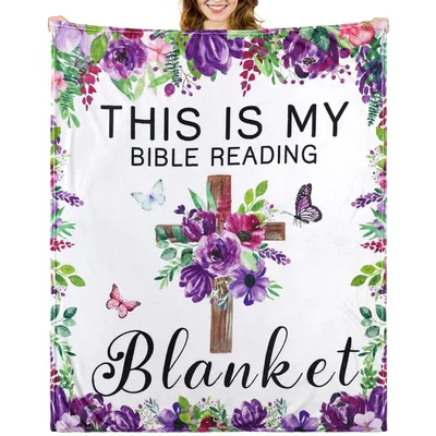 Christian Woman Blanket: A Bible Reading Floral Cross Throw
