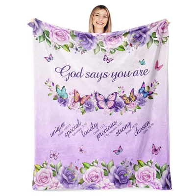 God Says You Are Purple Roses Blanket: Butterfly Verse Throw