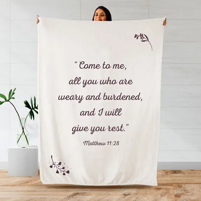 Come to Me Matthew Blanket - Scripture Quote with Floral Accents