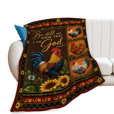 Rooster Chicken Bible Verse Blanket with Psalms Artwork
