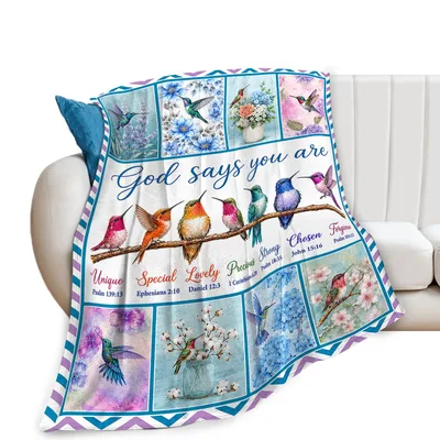 Christian Hummingbird Verses Blanket featuring colorful birds