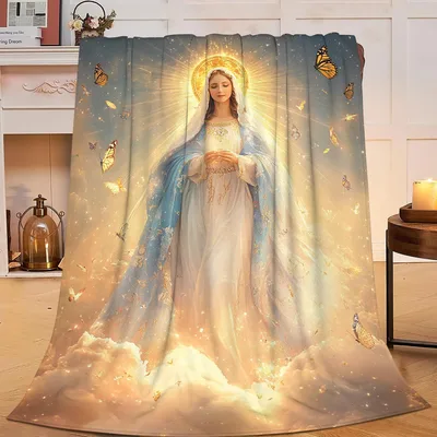 Madonna Golden Light Blanket: Glowing Sky and Soft Butterflies