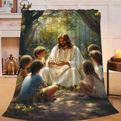 Jesus with Children Blanket: A Gentle Woodland Scene