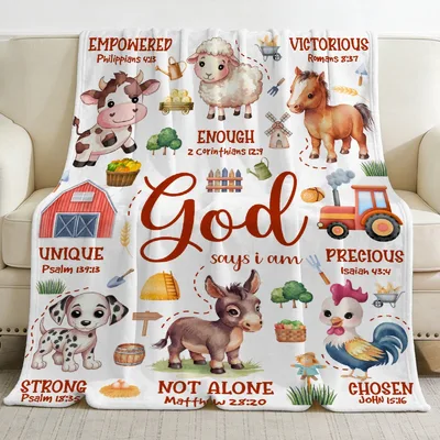 Farm Animals Bible Verses Blanket: God Says I Am Design