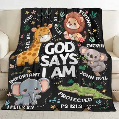 Christian Baby Animals Blanket: God Says I Am Design