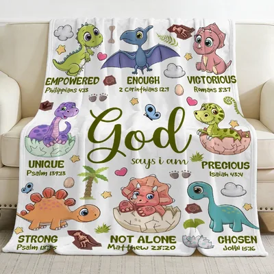 Christian Dinosaur Blanket with Bible Verses for Kids