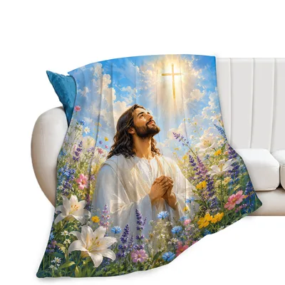 Jesus Christian Religious Art Blanket featuring a praying figure