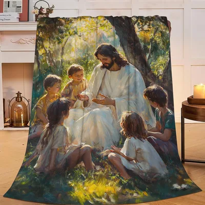 Jesus Blessing Children Blanket: Soft Painted Throw