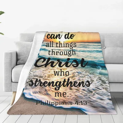 Strength Verse Blanket: Ocean Sunset Scripture Throw