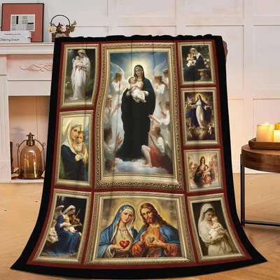 Virgin Mary Religious Art Blanket: Classic Devotional Collage
