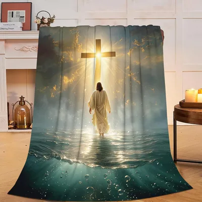 Jesus Walking Water Christian Blanket Faith and Light Design