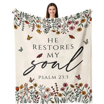 Restores My Soul Blanket with Floral Butterfly Design
