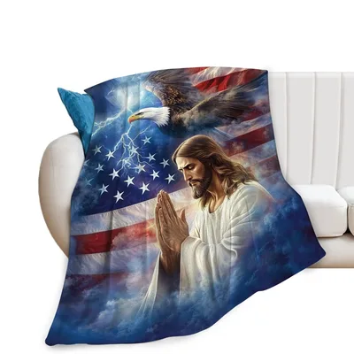 Patriotic Faith Blanket: Praying Jesus and Soaring Eagle