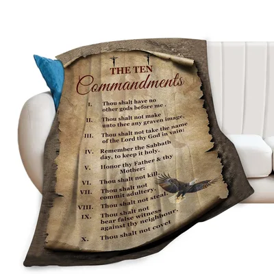 Ten Commandments Scripture Blanket Ancient Scroll Design with Eagle