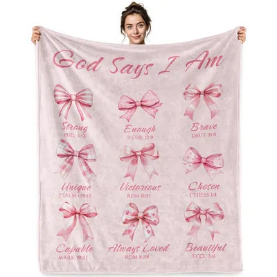 Pink Bows Christian Blanket: God Says I Am Throw