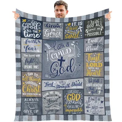 Navy Faith Scripture Collage Blanket: Child of God Design