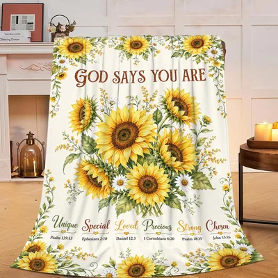 God Says You Are Sunflower Bouquet Blanket - Faith and Flowers