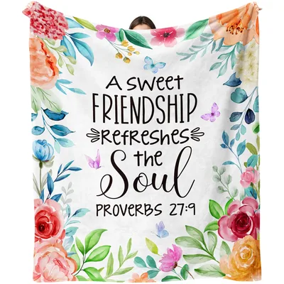 Friendship Bible Verse Floral Blanket: Proverbs 27:9 Design