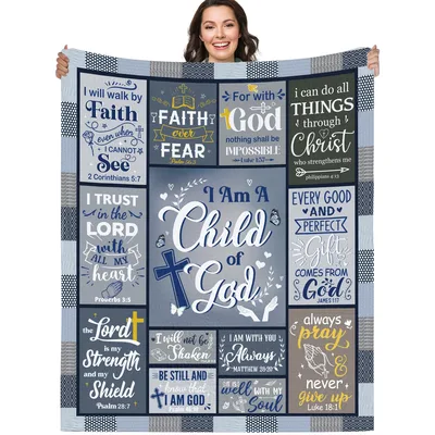 Blue Plaid Faith Verses Blanket: I Am A Child of God Design