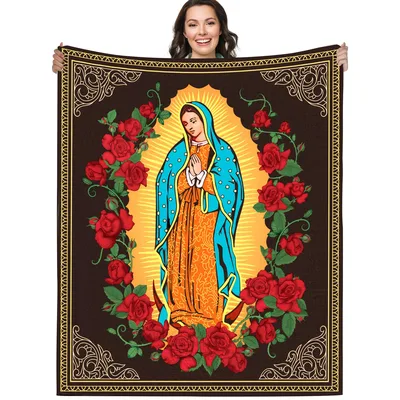 Catholic Religious Blanket: Praying Virgin in Roses