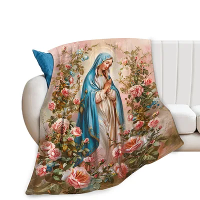 Virgin Mary Roses Religious Blanket for Quiet Prayer and Comfort