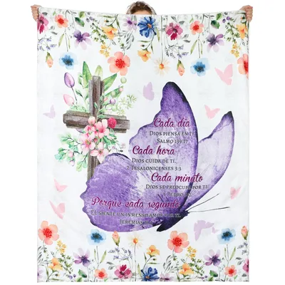 Dios Piensa En Ti Blanket: Spanish Verse Butterfly Throw