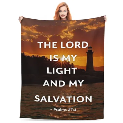 Bible Verse Lighthouse Sunset Blanket Faith and Guidance Print